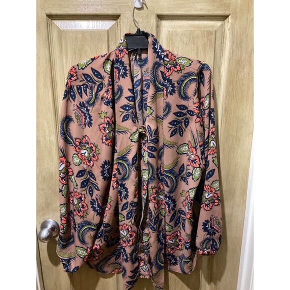 Lands End Top Womens Size 18 Floral Botanical Boho Blouse Size 18 - Picture 7 of 7